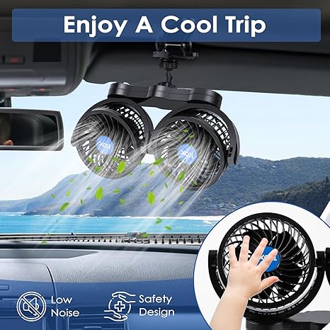 Dual Head 360° Rotating USB Fan – Ultra-Quiet Air Circulator for Car, Truck, Home & Office