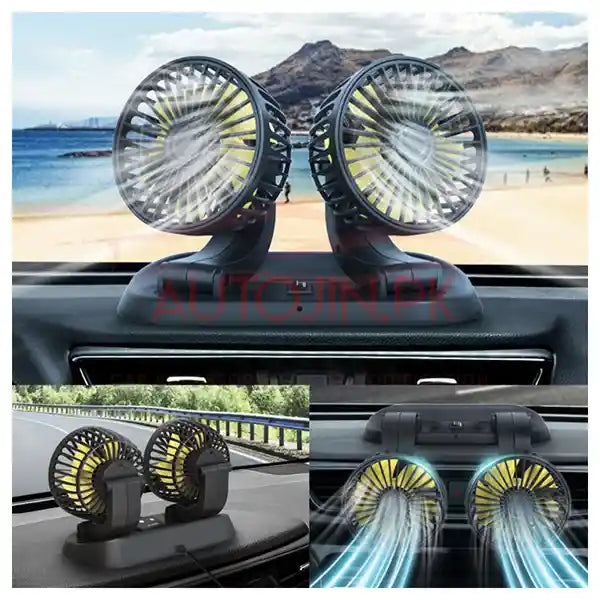 Dual Head 360° Rotating USB Fan – Ultra-Quiet Air Circulator for Car, Truck, Home & Office