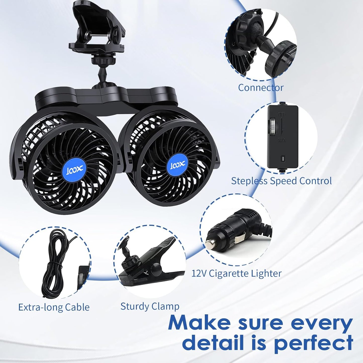 Dual Head 360° Rotating USB Fan – Ultra-Quiet Air Circulator for Car, Truck, Home & Office