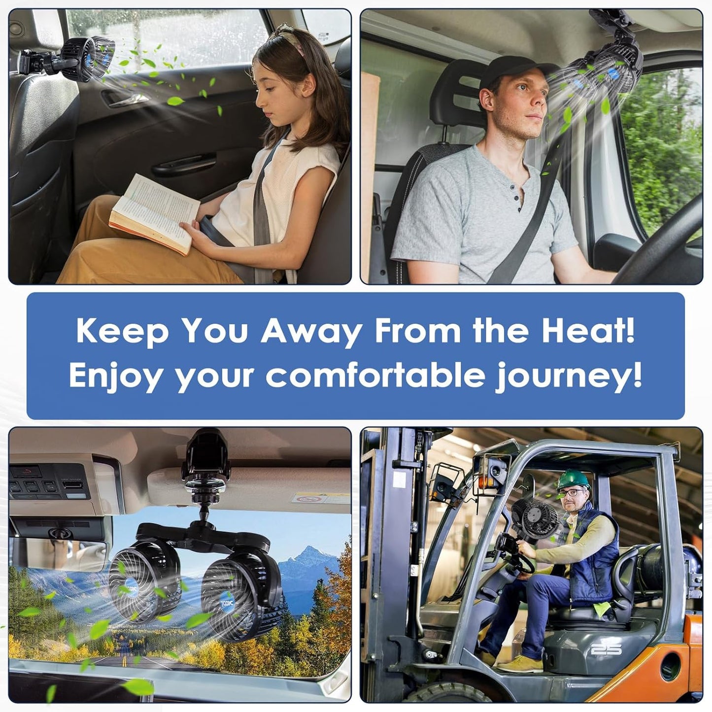 Dual Head 360° Rotating USB Fan – Ultra-Quiet Air Circulator for Car, Truck, Home & Office