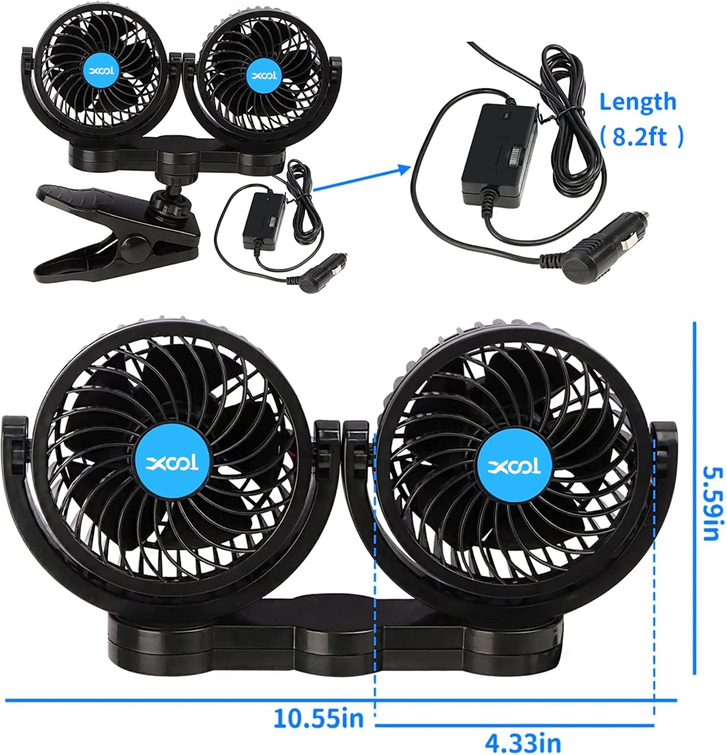 Dual Head 360° Rotating USB Fan – Ultra-Quiet Air Circulator for Car, Truck, Home & Office