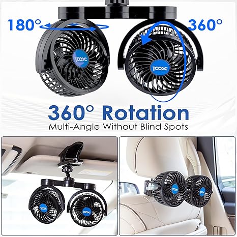 Dual Head 360° Rotating USB Fan – Ultra-Quiet Air Circulator for Car, Truck, Home & Office