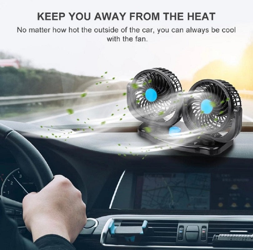 Dual Head 360° Rotating USB Fan – Ultra-Quiet Air Circulator for Car, Truck, Home & Office